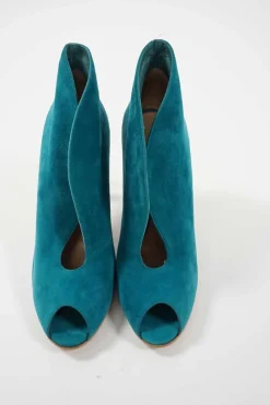 Turquoise suede and leather open-toe ankle booties