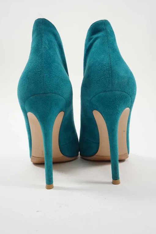 Turquoise suede and leather open-toe ankle booties