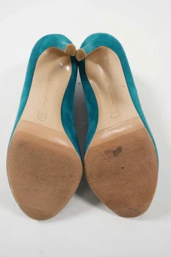 Turquoise suede and leather open-toe ankle booties