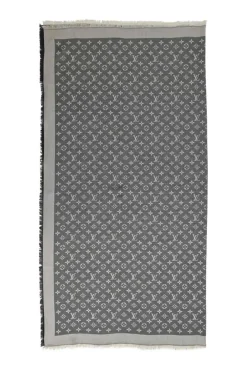 Two-tone double-face silk-wool blend monogram jacquard shawl