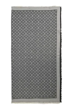 Two-tone double-face silk-wool blend monogram jacquard shawl