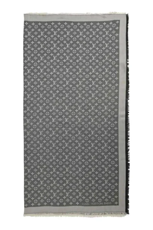 Two-tone double-face silk-wool blend monogram jacquard shawl