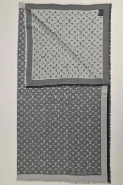 Two-tone double-face silk-wool blend monogram jacquard shawl