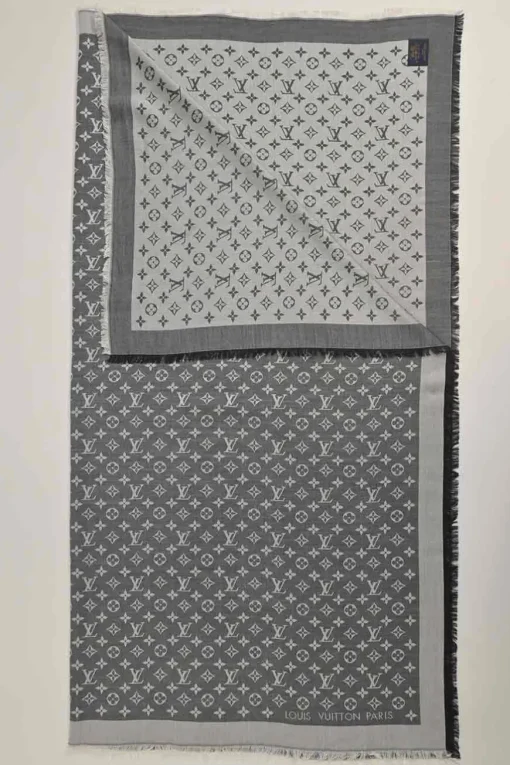 Two-tone double-face silk-wool blend monogram jacquard shawl