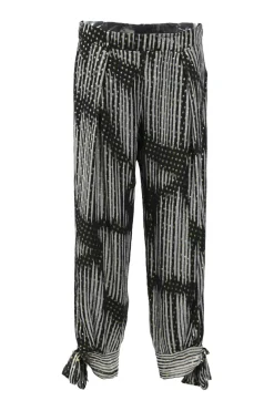 Two-tone geo-print silk and lurex crepe straight-leg pants with bow detailing