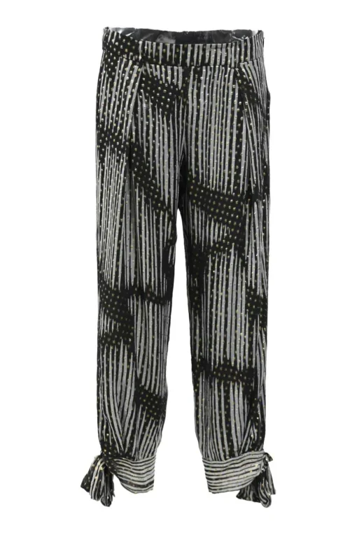 Two-tone geo-print silk and lurex crepe straight-leg pants with bow detailing