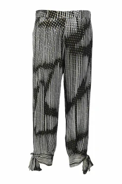 Two-tone geo-print silk and lurex crepe straight-leg pants with bow detailing