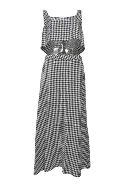 Two-tone gingham swing-style camisole and maxi A-line skirt