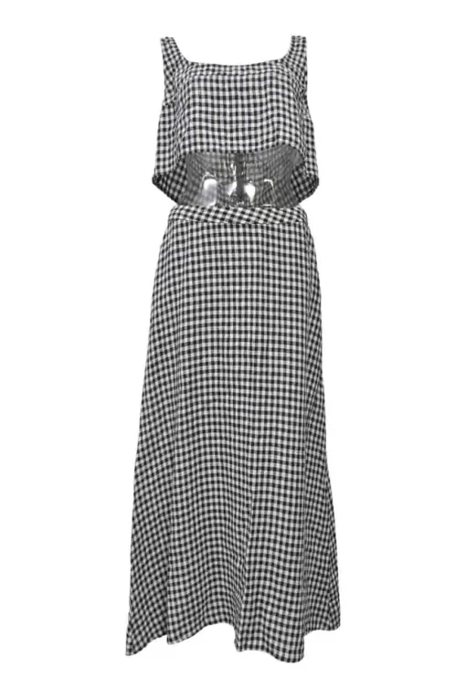 Two-tone gingham swing-style camisole and maxi A-line skirt