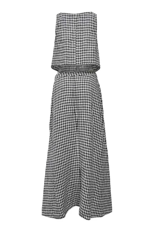 Two-tone gingham swing-style camisole and maxi A-line skirt