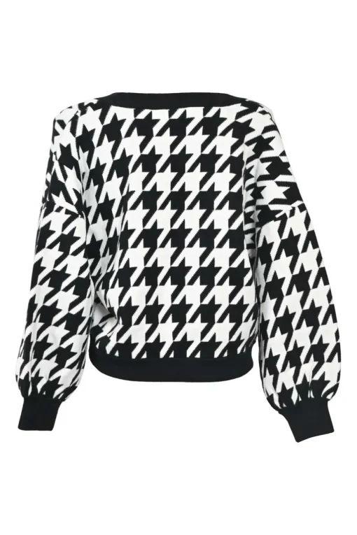 Two-tone houndstooth double-face nylon-blend ponte knit cardigan and pull-on mini pencil skirt two-piece set