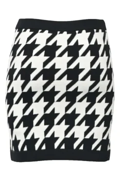Two-tone houndstooth double-face nylon-blend ponte knit cardigan and pull-on mini pencil skirt two-piece set