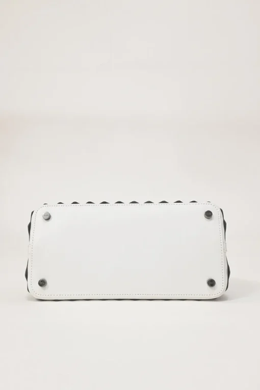 Two-tone laser-cut leather shopper tote with detachable shoulder strap