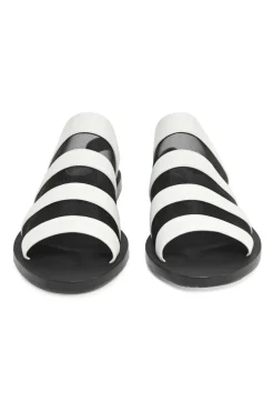 Two-tone leather and mesh slingback slide sandals