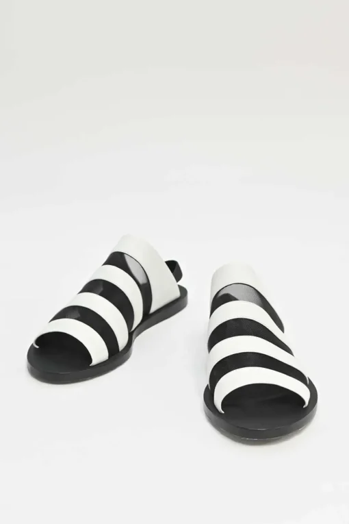 Two-tone leather and mesh slingback slide sandals