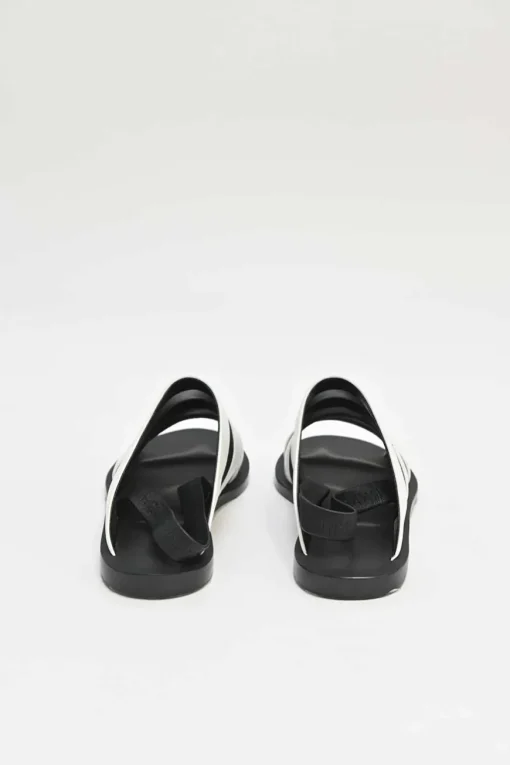 Two-tone leather and mesh slingback slide sandals