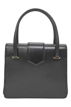 Two-tone leather top handle bag with turnlock fastening