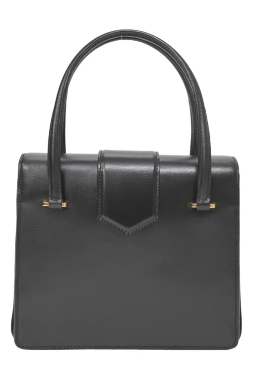 Two-tone leather top handle bag with turnlock fastening