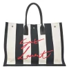 Two-tone logo-embroidered stripe canvas and leather Noe shopper tote