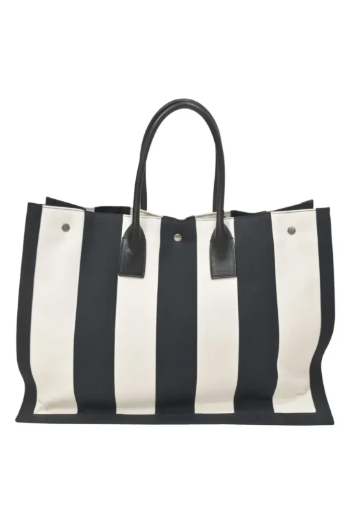 Two-tone logo-embroidered stripe canvas and leather Noe shopper tote
