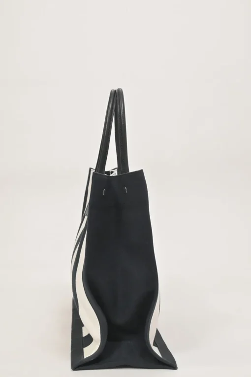 Two-tone logo-embroidered stripe canvas and leather Noe shopper tote