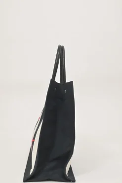 Two-tone logo-embroidered stripe canvas and leather Noe shopper tote