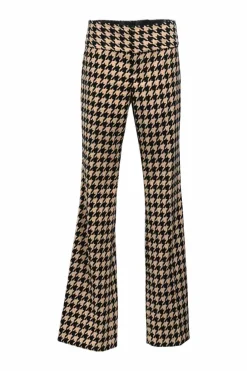 Two-tone maxi houndstooth stretch-crepe mid-rise Olivia flared trousers