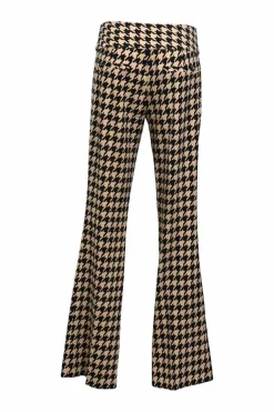 Two-tone maxi houndstooth stretch-crepe mid-rise Olivia flared trousers