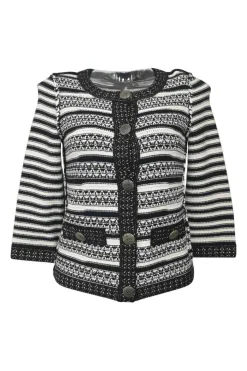 Two-tone metallic viscose-blend striped knit button-front cardigan jacket