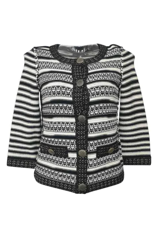 Two-tone metallic viscose-blend striped knit button-front cardigan jacket