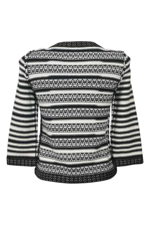 Two-tone metallic viscose-blend striped knit button-front cardigan jacket