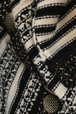 Two-tone metallic viscose-blend striped knit button-front cardigan jacket