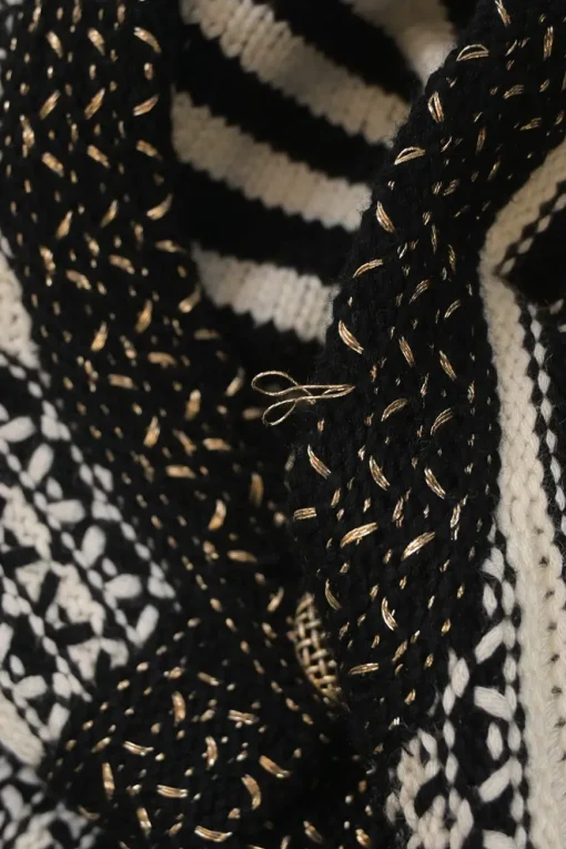 Two-tone metallic viscose-blend striped knit button-front cardigan jacket