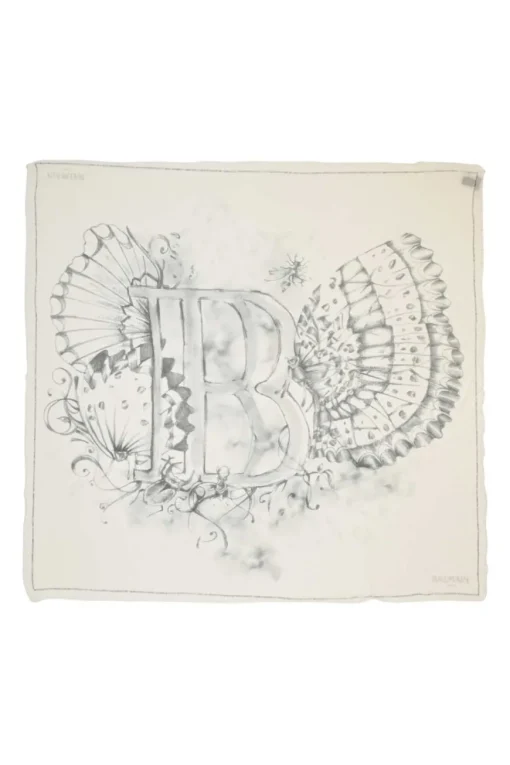 Two-tone modal-blend printed scarf featuring painterly B butterfly motif
