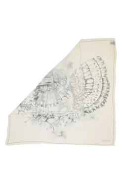 Two-tone modal-blend printed scarf featuring painterly B butterfly motif