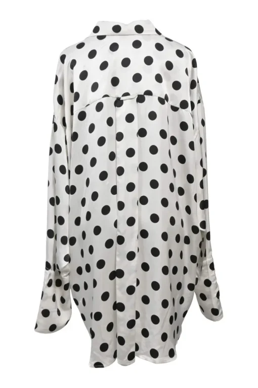 Two-tone rayon polka dot spread collar button-front swing shirt and wide-leg drawstring waist pant two-piece set