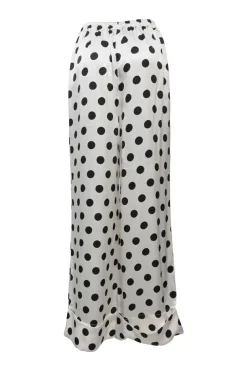 Two-tone rayon polka dot spread collar button-front swing shirt and wide-leg drawstring waist pant two-piece set