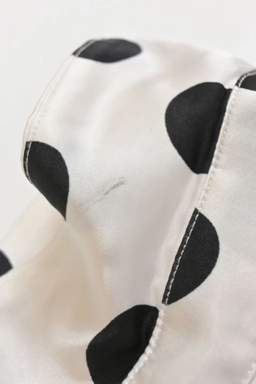 Two-tone rayon polka dot spread collar button-front swing shirt and wide-leg drawstring waist pant two-piece set