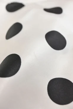 Two-tone rayon polka dot spread collar button-front swing shirt and wide-leg drawstring waist pant two-piece set