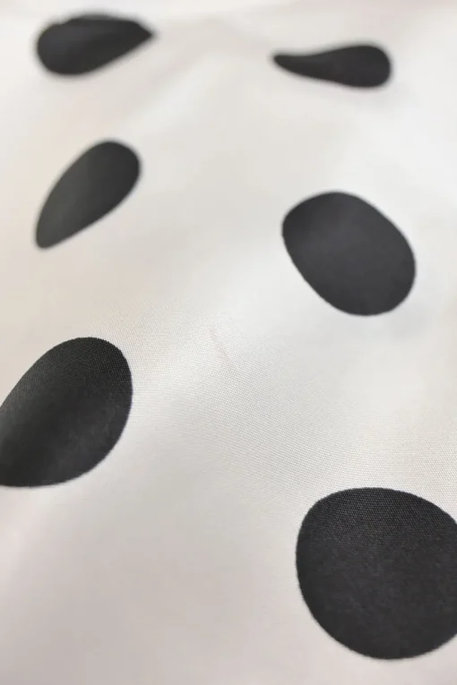 Two-tone rayon polka dot spread collar button-front swing shirt and wide-leg drawstring waist pant two-piece set
