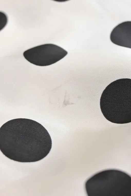 Two-tone rayon polka dot spread collar button-front swing shirt and wide-leg drawstring waist pant two-piece set