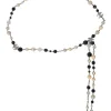 Two-tone resin and metal beaded station chainlink belt with lobster clasp closure