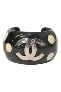 Two-tone resin and metal Coco Mark polka dot bangle