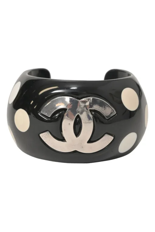 Two-tone resin and metal Coco Mark polka dot bangle