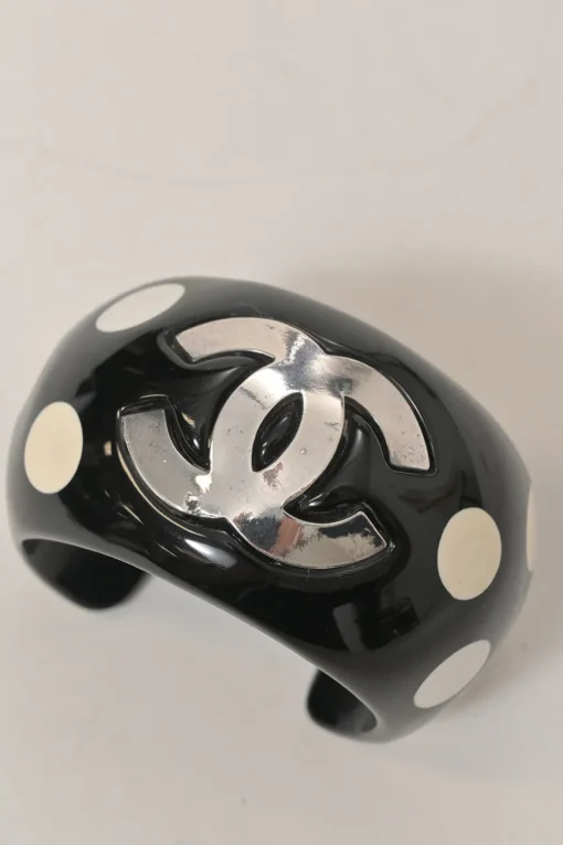 Two-tone resin and metal Coco Mark polka dot bangle