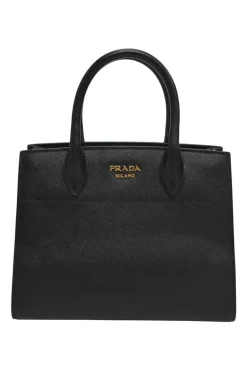 Two-tone Saffiano leather Bibliotheque bag with detachable black and white flower applique shoulder strap
