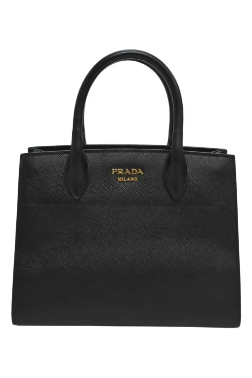 Two-tone Saffiano leather Bibliotheque bag with detachable black and white flower applique shoulder strap