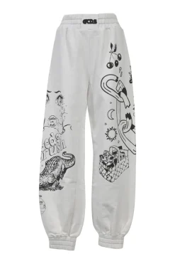 Two-tone screen-printed cotton French terry pull-on high-rise joggers featuring novelty graphic motif