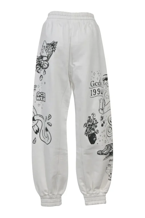 Two-tone screen-printed cotton French terry pull-on high-rise joggers featuring novelty graphic motif