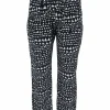 Two-tone silk abstract heart print pull-on crop-crotch tapered leg trousers with elasticated waistband